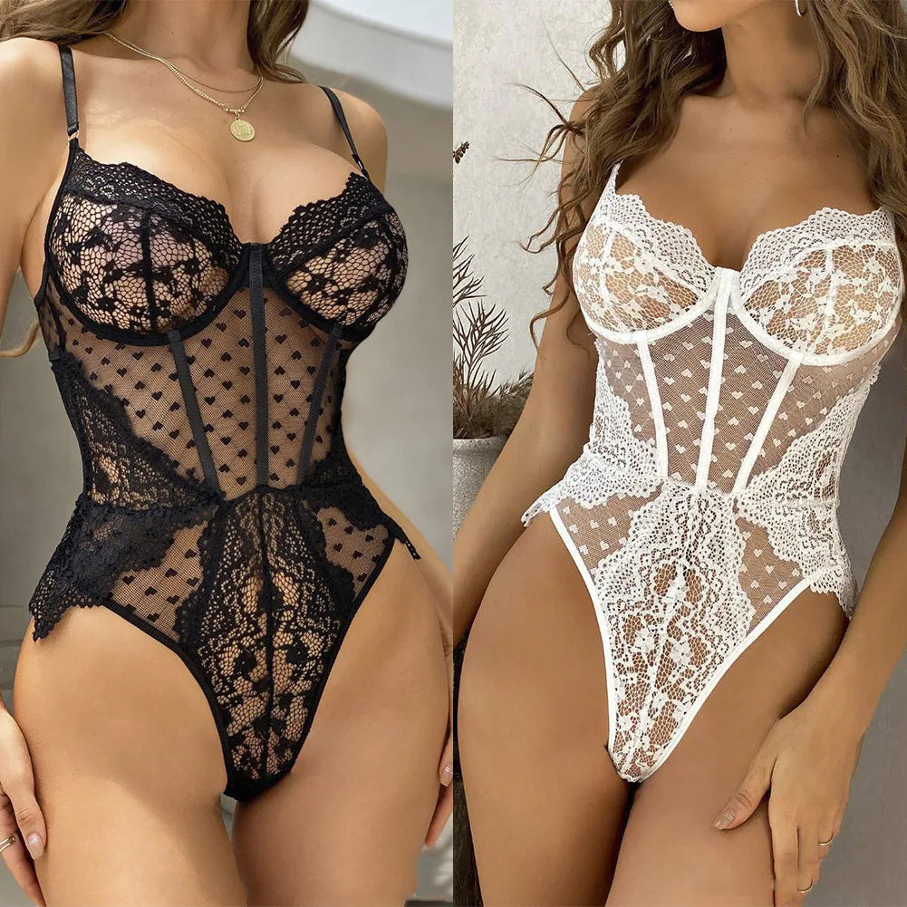 Sexy Lace Open-Crotch Teddy Bodysuit